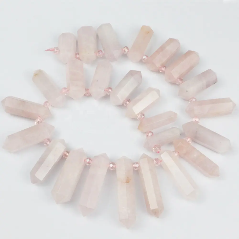 LS-A670 mode groothandel ruwe edelsteen rozenkwarts losse kralen strengen voor diy sieraden maken dubbele punt vormige sieraden