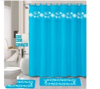 Ensemble de bain brodé de fleurs 18 pièces avec bande, antidérapant, comprenant un grand tapis, un contour et des crochets pour rideau de douche avec serviettes