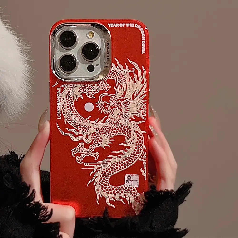 Sarung ponsel kreatif keras desain naga Tiongkok casing belakang untuk iphone 15 14 13 12 11