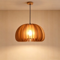 Houten pompoen hanglamp van natuurlijk hout, Japandi stijl, E27, dimbaar met afstandsbediening, LED hanglamp voor eetkamer/theesalons