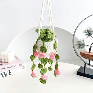 Cadeau d'amant fait à la main en laine panier suspendu fleur plante <span class=keywords><strong>voiture</strong></span> miroir suspendu Crochet plantes pour femmes et hommes conducteurs - Product Image 5