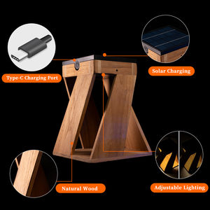 Lámpara <span class=keywords><strong>Solar</strong></span> LED para Exterior de Jardín y Patio, con Marco de Madera, Duradera y Resistente a la Intemperie, Iluminación Decorativa para Caminos - Product Image 2
