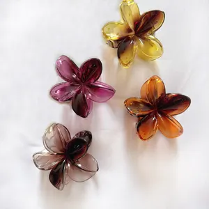 Bulk Wholesale hawaiian Hair Accessories Acrylic Sweet Brown Color Frangipani Flower Shape Hair Claw Clips For Women Girls