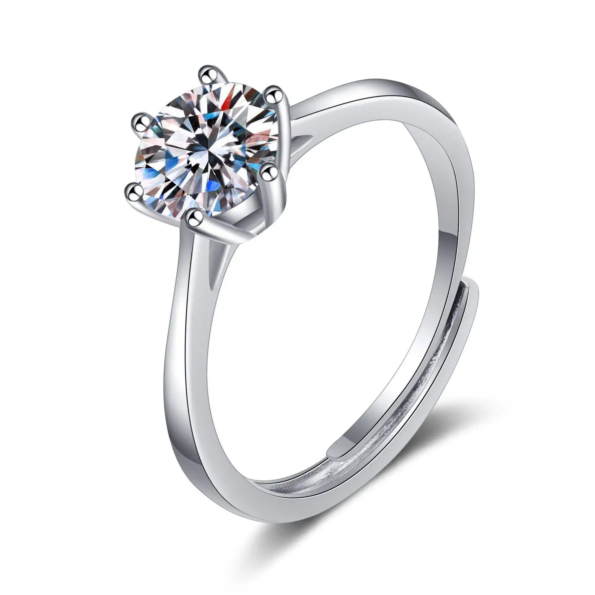 Grosir perhiasan pernikahan pertunangan Moissanite cincin berlian enam cakar perak murni 0.3/0.5/1ct/2ct/3ct kotak klasik