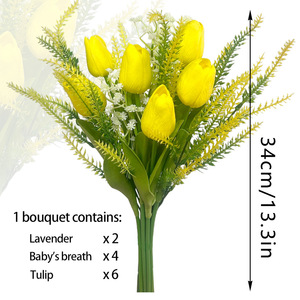 Artificial Tulip And Lavender Bouquet 34cm Yellow High Simulation Home Decor Spring <b>Wedding</b> <b>Props</b> - Product Image 3