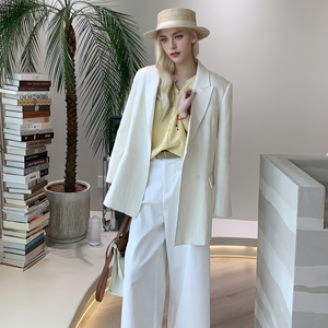 Veste de Costume Haut de Gamme en Coton et Lin pour Femme Blazer Professionnel Formel Simple Décoration Bouton pour Occasions de Bureau Imprimé Tissé - Product Image 3