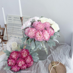 Luli Flocked Peony Artificial Flower High Simulation Silk Flower Nordic Style Home Decor <b>Wedding</b> <b>Props</b> - Product Image 1