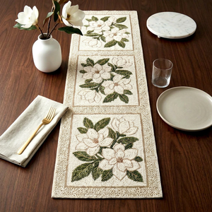 <b>Cream</b> Embroidered Floral Table Runner Classic Cotton Home Decor - Product Image 1