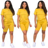 Ensembles d'Été Femme, Tee-shirt et Short, 2 Pièces, Shorts de Cycliste Vides et Personnalisables pour Femme