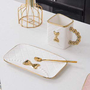 Creative Elegant Light Luxury 12oz Ceramic <b>Mug</b> <b>Set</b> with Saucer-Safe Hot Beverage <b>Coffee</b>/Tea Cup - Product Image 5