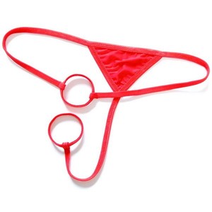 <b>Men</b> Sexy <b>Thong</b> Underwear Low-Rise Breathable With Double Circles Red Solid Color Polyester Fiber - Product Image 1