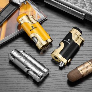 Briquet à cigares double flamme avec perce-cigares, coupe-vent en alliage, style moderne rétro de luxe pour cigares, boîte cadeau personnalisable, vente en gros - Product Image 3