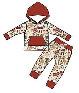 Qingli ODM ensemble de vêtements d'automne et d'hiver 2 pièces pour garçon en coton lavé avec cerf et pantalon pour enfant imprimé verre du 4 juillet - Product Image 1