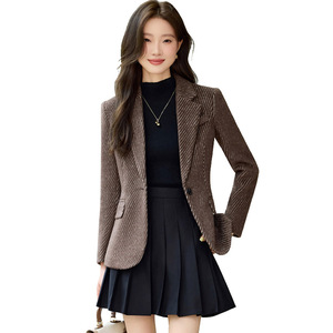 Women's Wool Blazer Single Button Brown Black Solid Color Anti-Wrinkle Professional Formal Wear Autumn Winter 2025 - Product Image 5