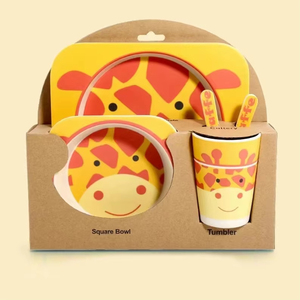 Juego de vajilla para niños de fibra de bambú de 5 Uds., cuenco creativo de dibujos animados, plato dividido, cuchara, tenedor, juego de tazas - Product Image 3