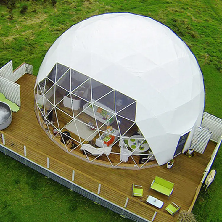 Trung Quốc Nhà Sản Xuất Luxury Door Tent Sa Mạc Geodesic Dome Khách Sạn Lều Windproof Cách Nhiệt Glass Dome Glamping Dome Lều