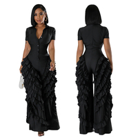 2024 HO Jumpsuit satu potong untuk wanita, Jumpsuit atasan berkancing potongan lipit kaki lurus kasual desainer untuk wanita