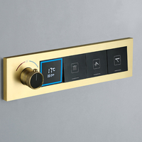 Ensemble de douche thermostatique de luxe avec pommeau de douche numérique effet pluie et cascade, système de douche de salle de bain en laiton brossé doré