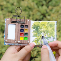 Palette de croquis portable en bois de noyer, mini-boîte à couleurs écologique, étui de voyage pour aquarelle et dessin (sans couleurs)