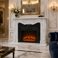 Cheminée sculptée en marbre blanc, style européen, avec relief floral, colonne acanthe, manteau de cheminée, décoration intérieure de luxe pour villa, hôtel, salon
