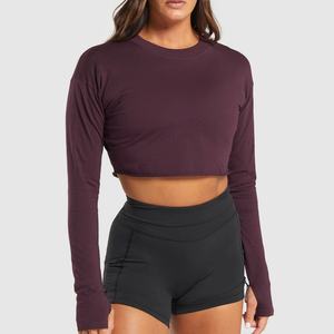 Vente en gros OEM Conception personnalisée Haut de yoga à manches longues Fitness extensible Écologique de style classique Haut de yoga uni pour femmes - Product Image 1