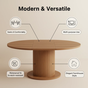 Table de salle à manger ronde de 59 pouces pour 6 personnes, meubles de salle à manger, table de restaurant, table de <span class=keywords><strong>cuisine</strong></span> avec base en bois pour <span class=keywords><strong>cuisine</strong></span>, salon - Product Image 4