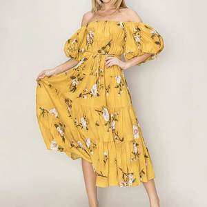 Robe maxi décontractée à manches bouffantes sans bretelles, imprimé plage, sur mesure, de haute qualité, mélange de lin et de coton doux - Product Image 5