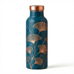 Premium Ayurvedic Enamel Painted Copper <b>Water</b> <b>Bottle</b> Artistic Gingko Foliage Design Leakproof <b>Metal</b> Sports <b>Bottle</b> Manufacturer - Product Image 1