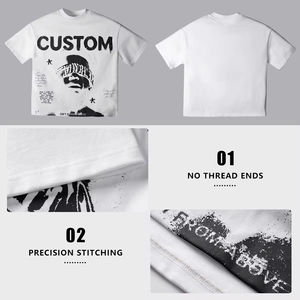 Camiseta de algodón lisa de manga corta para hombre, 300 GSM, extragrande, gruesa, pesada, en blanco, con logotipo personalizado, al por mayor - Product Image 4