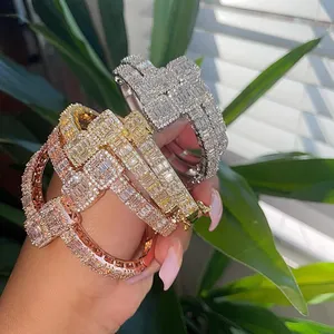 Hip Hop Bijoux Plaqué Or Diamant Bracelet Glacé Cubique Zircone Bracelet Bijoux Miami Baguette Bracelets Bracelet Pour Les Femmes