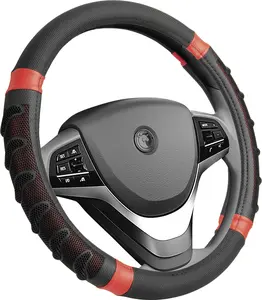 MELCO - غطاء عجلة قيادة السيارة, جلد صناعي, 3D, ثقب قرص العسل, ضد التزلج, 15 بوصة (أسود/برتقالي)