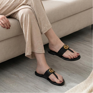 Black Genuine Leather T-Strap <b>Sandals</b> With Gold Buckle Open <b>Toe</b> Summer Fashion Flat Shoes - Product Image 2