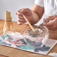 En stock, outils traditionnels pour la cérémonie du matcha, 7 pièces, bol à thé en verre résistant à la chaleur multicolores avec bec verseur, ensemble cadeau Matcha Chawan