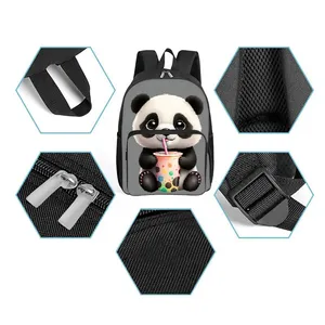 Mochila con estampado de panda, bolsillo frontal cuadrado, cierre de cremallera de poliéster, para niños y niñas, mochila escolar de dibujos animados en 3D - Product Image 3