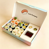 Boîtes à lunch en papier écologiques en gros pour pâtisseries, boulangeries, crêpes, sushis, gaufres, sauces chocolatées, avec insert et pelliculage mat
