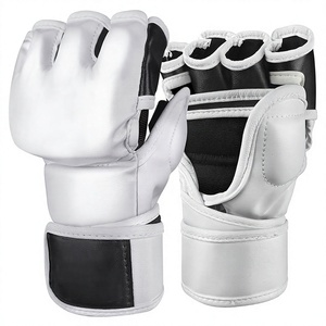 Gants Mma demi-doigts en cuir avec fermeture Velcro unisexe pour l'entraînement aux arts martiaux blanc et noir - Product Image 1