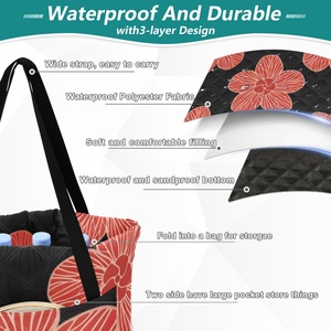 Couverture de pique-nique pliable en polyester matelassé XL 60x80 pouces, résistante à l'eau, motif fleur de hau hawaïenne, facile à transporter, pour voyage, pique-nique, camping - Product Image 3