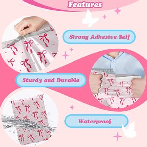Bolsas de Envío Ecológicas Impermeables para Ropa, con Adhesivo Fuerte, Autosellables, Sobres de Poliéster para Pequeñas Empresas con Lazos Rosas - Product Image 5