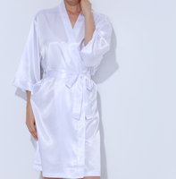 FUNG 3019 Vente en gros de robe kimono couleur pure Robe de bain courte en satin pour femmes