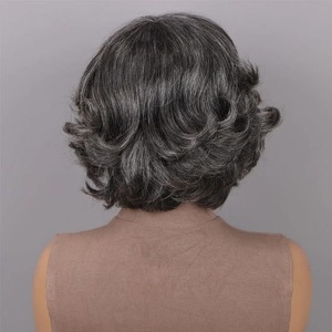 Perruque courte bouclée sans lacet, 100 % cheveux humains véritables, fabriquée à la machine, 8 pouces, en gris foncé, gris clair, gris grand-mère - Product Image 5
