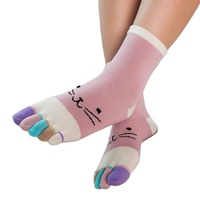 Coton peigné cinq doigts chaussettes femmes mi-mollet chaussettes à la mode mignon dessin animé collège Style bas cinq orteil fendu chaussettes