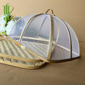 Natural Bamboo <b>Food</b> Mesh <b>Cover</b> Dome with Wooden Frame, Reusable Eco Friendly <b>Food</b> Tent for Outdoor Dining, Catering - Product Image 2