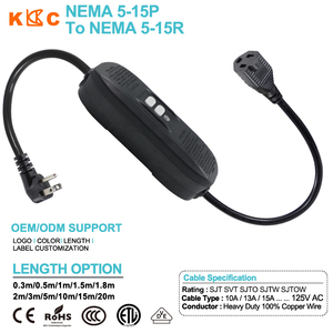 Câble d'alimentation GFCI SJTW 14AWG US NEMA 5-15P vers 5-15R, rallonge CA à 3 broches avec bouton de réinitialisation pour équipement commercial - Product Image 1