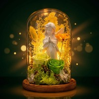Bunga Mawar Abadi Angel Preserved Rose dalam Kubah Kaca dengan Lampu LED Buatan Tangan untuk Natal, Wisuda, Pernikahan, Ulang Tahun