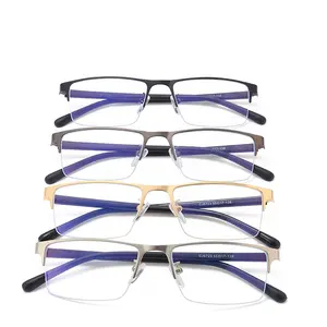 Licht Business Mannen Vierkante Glazen Frame Metalen Nieuwe Half Frame Anti-Blauw Blauw Licht Blokkeren Bril Modieuze Optische Frame