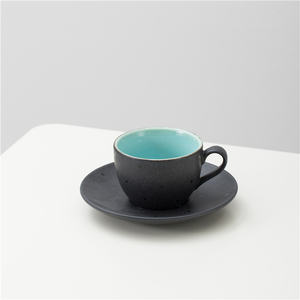 Conjunto de copo de chá de espresso cappuccino, conjunto ecológico de alta qualidade com copo de cerâmica preto com molhador - Product Image 1
