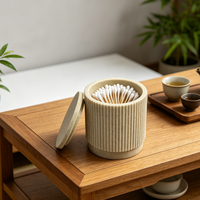 Pot de rangement en résine à texture grès pour bâtonnets de coton, cotons-tiges et boules de coton, pour salle de bain