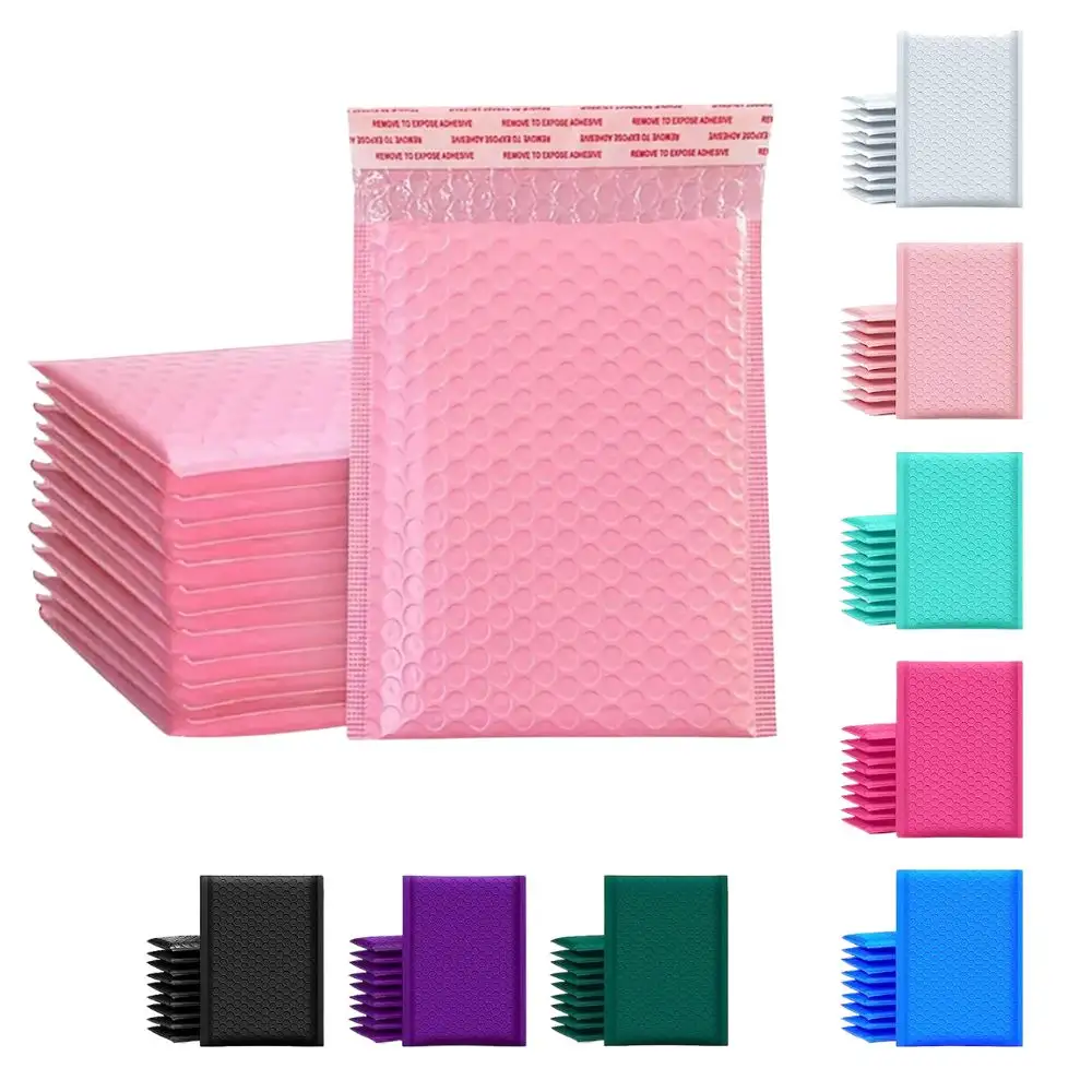 Bolsas de aire adhesivas para correo, sobres acolchados de burbujas, respetuosas con el medio ambiente, color negro y rosa