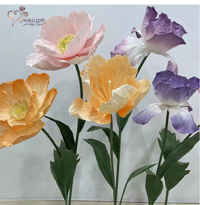 H-129 flores cor rosa tamanho grande artificial gigante seda peônia papoula papel anêmona para exibição de janela decoração de casamento em casa - Product Image 5