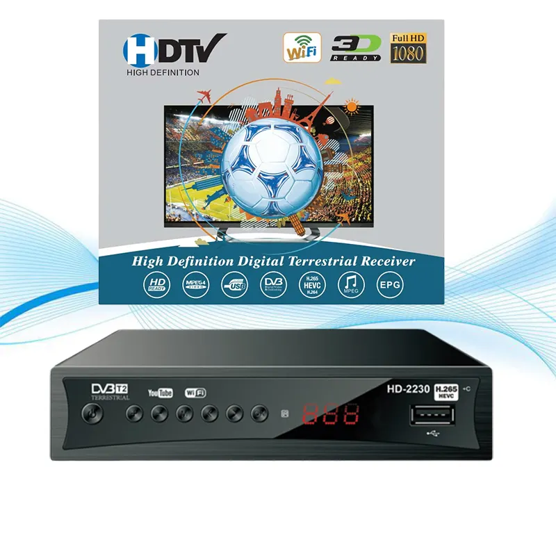 Nuovo disegno digitale ricevitore tv dvb t2 H.265 HEVC decoder dvb-t2 ricevitore iptv WIFI HD Neutro Set Top Box dvbt2